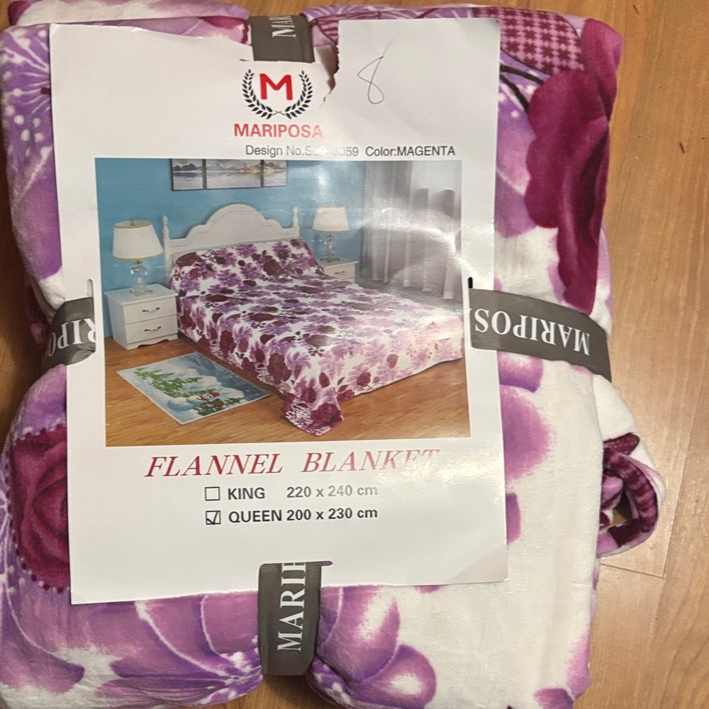 Mariposa Purple and White Flannel Blanket